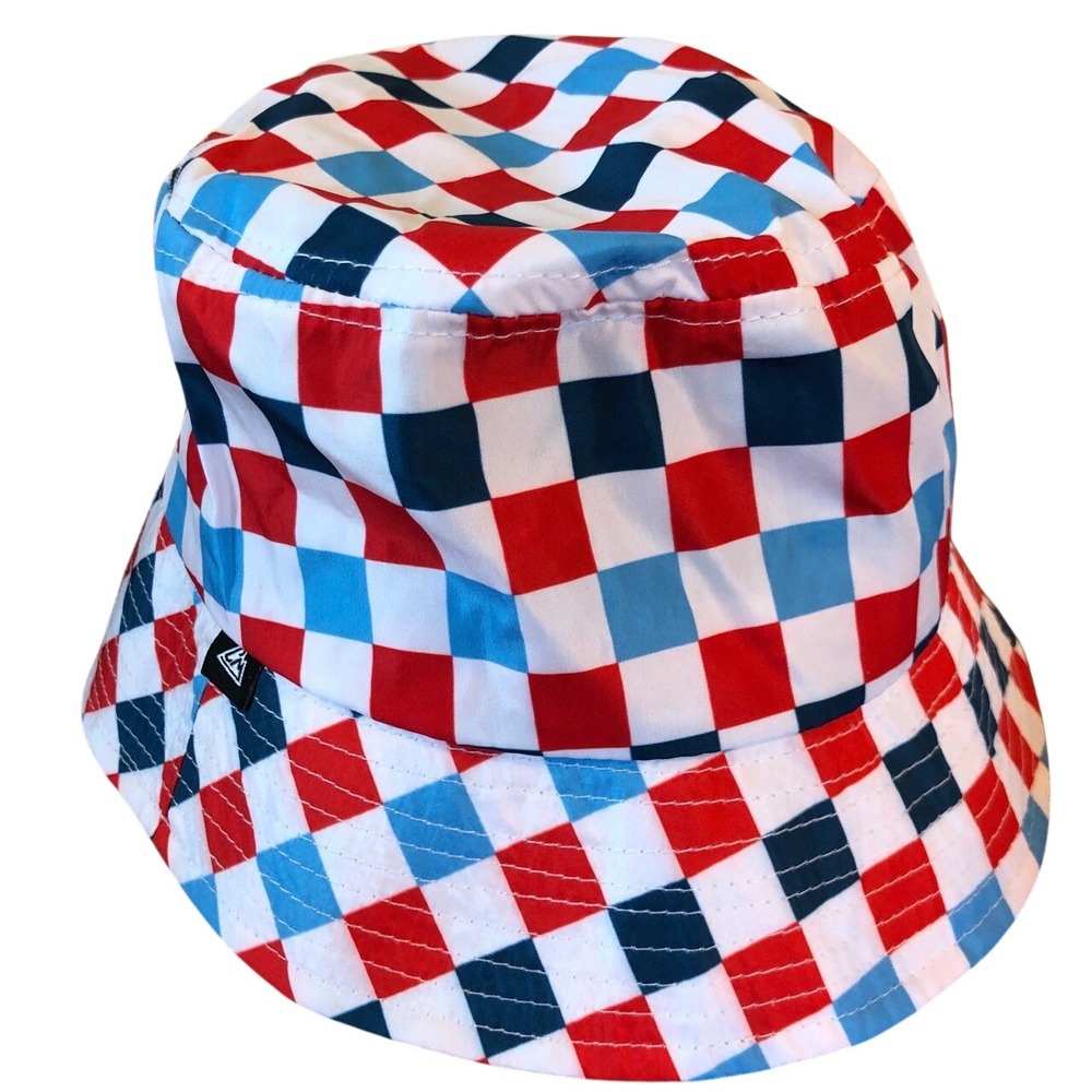 Chillmeister Hat NWOT One Size Red White Blue Bucket Americana Checkered Bold